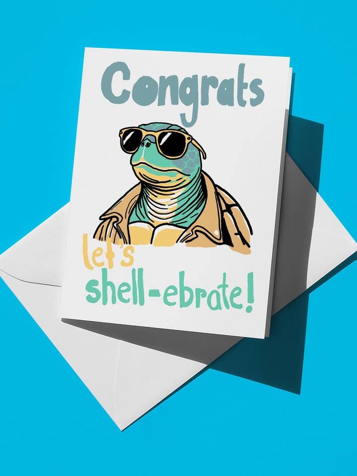 Tarjeta de Felicitación de Tortuga - Vamos a Concha-brar - Nota Divertida y Linda para Celebraciones y Ocasiones Especiales, Tarjeta de Felicitación Hecha a Mano para venta al por mayor de semiserious studio