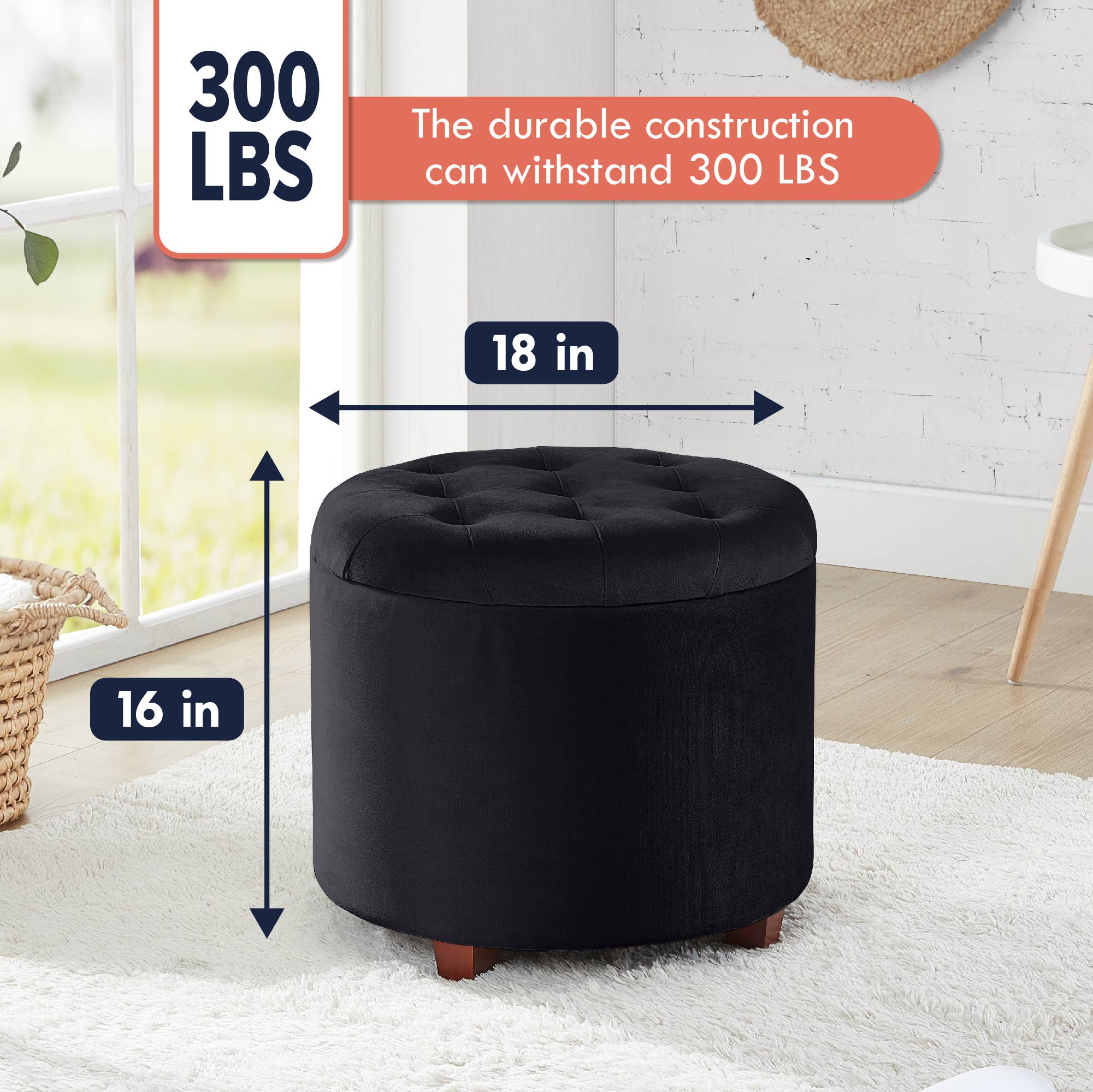 Ornavo Home - Vente Repose-pieds - Pouf coffre rond capitonné Donovan5