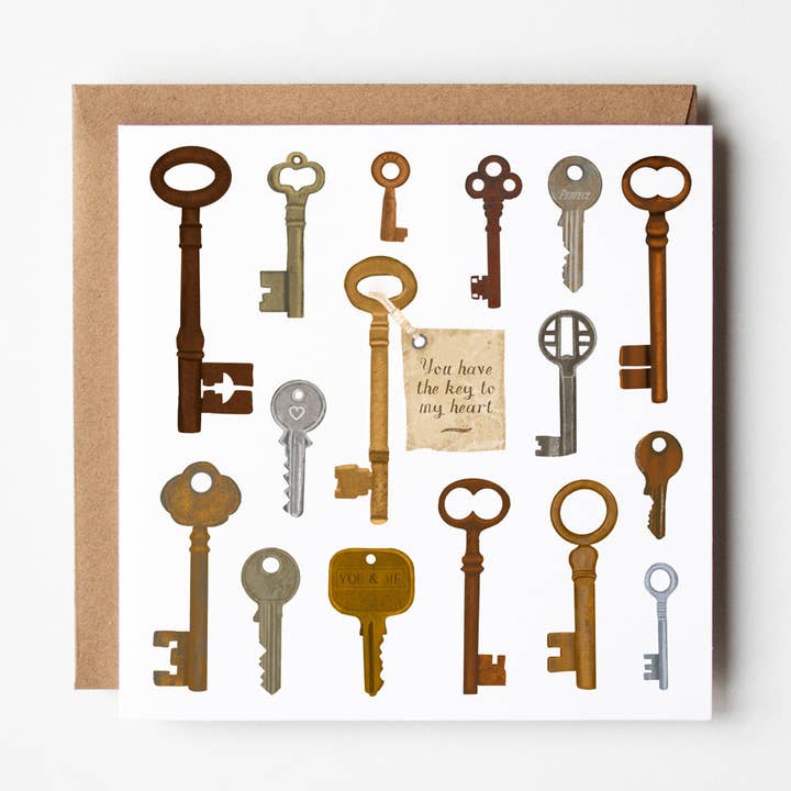 Key to my Heart - blank greetings card for wholesale by Design Smith