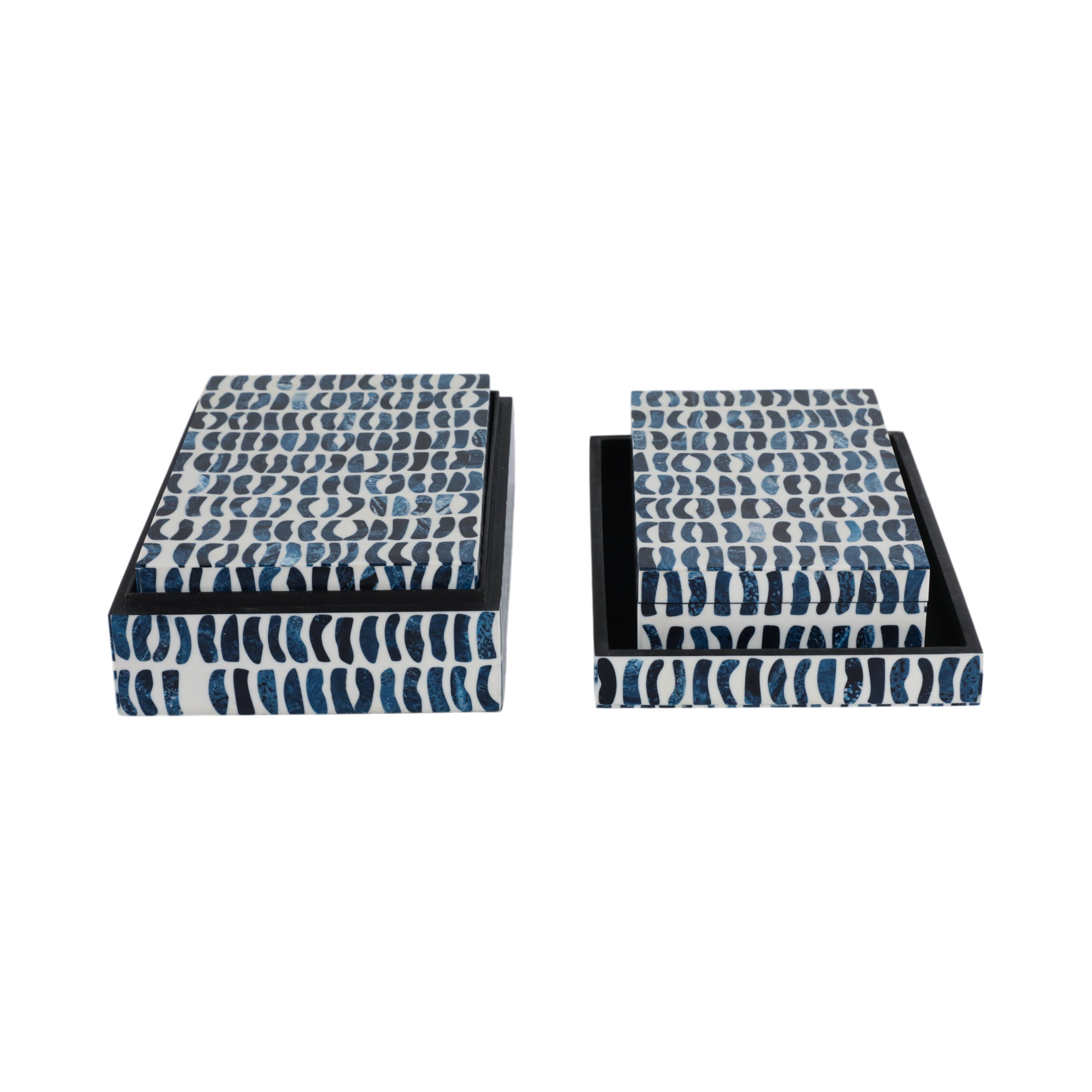 Sagebrook Home - Wholesale Decorative Box - Boxes Set of 3 - Blue/White Resin Inlay Pieces, 10/11/12 in.8