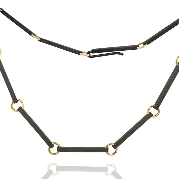 Connections Collar Necklace in Black Silver and Gold for wholesale by Flavia Bennett Designs