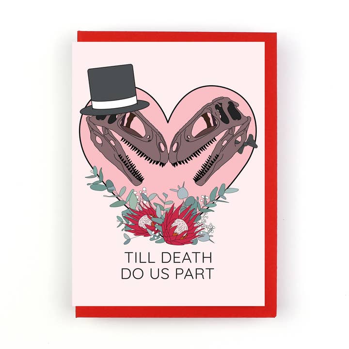 Till Death Do Us Part Dinosaur Greeting Card Groom and Groom for wholesale by Dinosaurs Doing Stuff