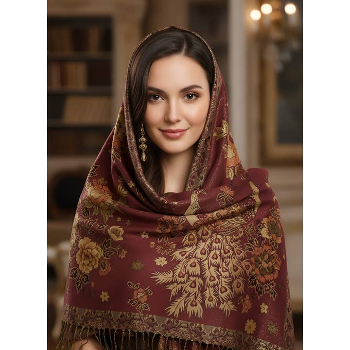 SERENITA - Wholesale Wrap - Women's - Metallic Pashmina Peacock Shawl Wraps Assorted 6 Color Pack2