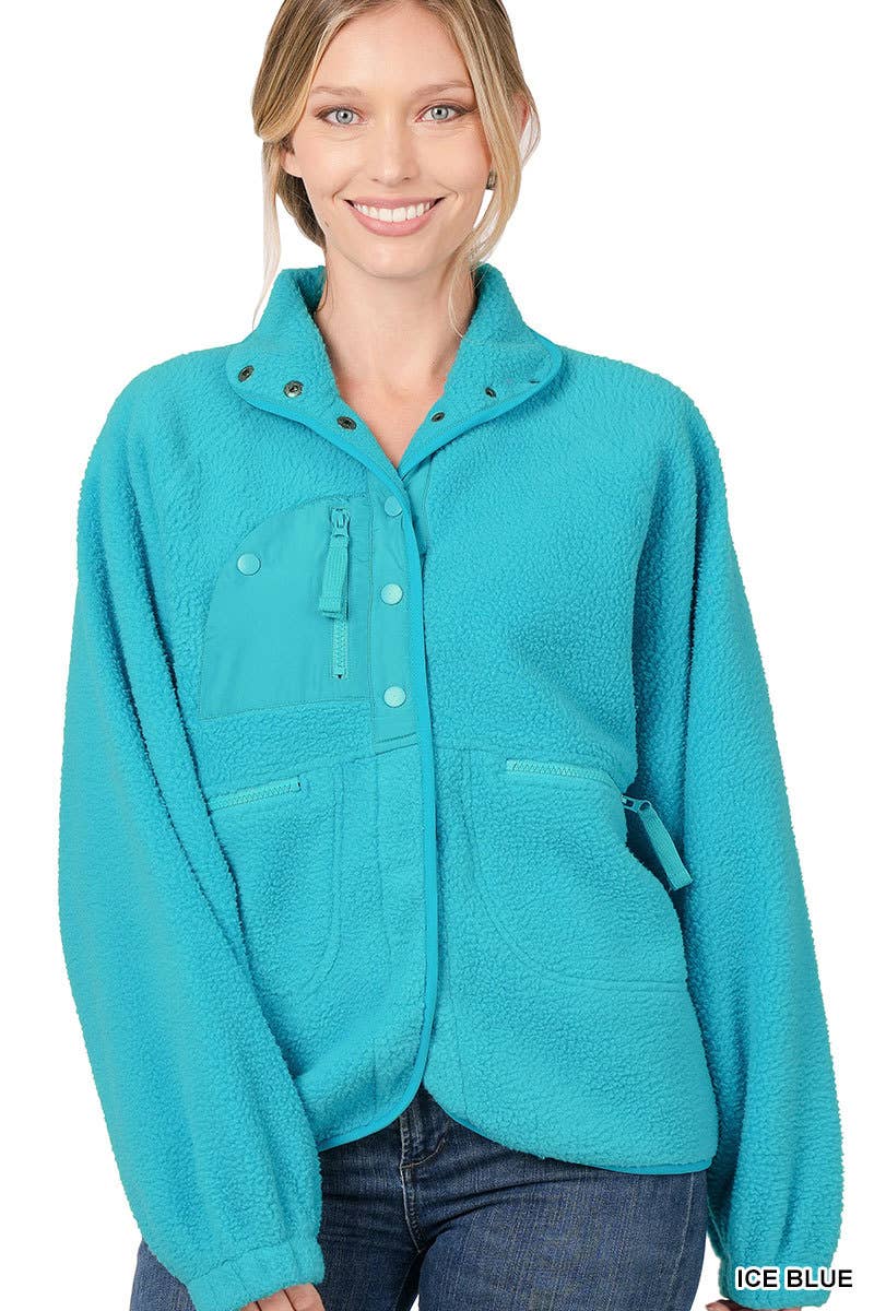 Wholesale Snap Button Fleece Jacket With Pockets for your store Faire