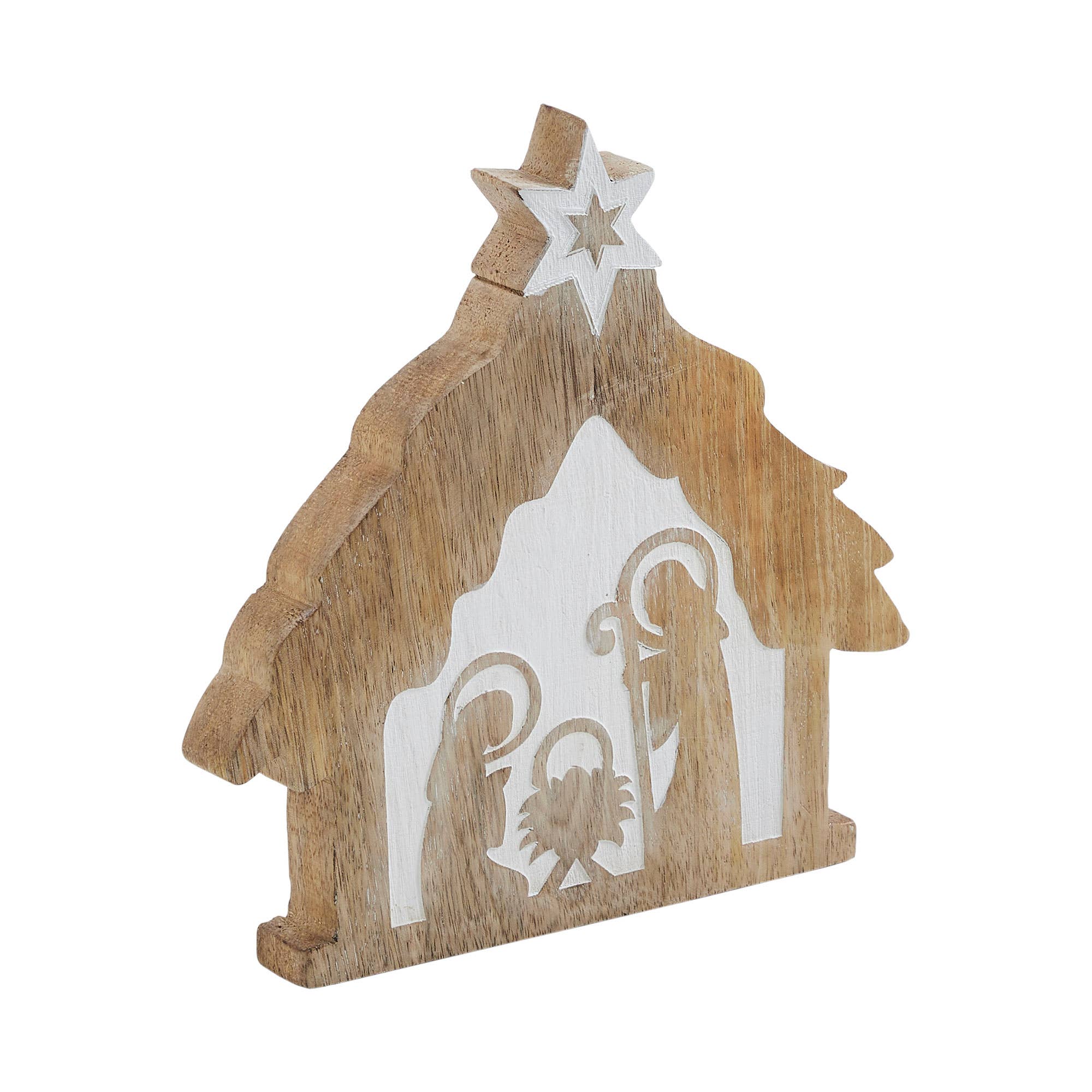 VHC Brands - Wholesale Decorative Tabletop Object - Star of Bethlehem Natural Wooden Nativity Scene 8x8x11
