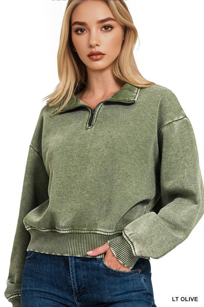 42POPS - Wholesale Sweatshirt - Women's - `.0806 Washed Fleece Half Zip Pullover SI-249300