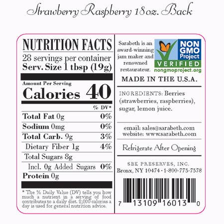 Sarabeth's - Wholesale Jam/Jelly - 18oz Strawberry Raspberry Spreadable Fruit1