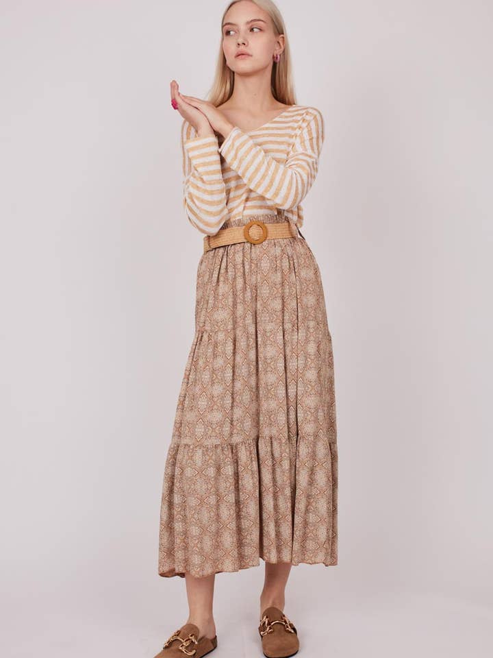 Lange vloeiende rok met tailleband en juten riem voor wholesale door Dioxide