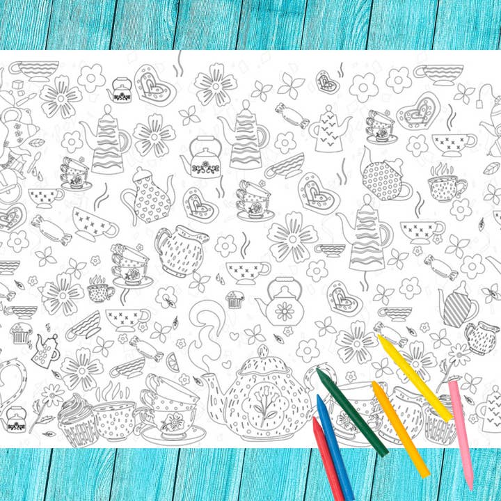 Creative Crayons Workshop - Wholesale Coloring Tablecloth - Kids & Baby - Tea Party Coloring Poster | High Tea Themed Shower Decor