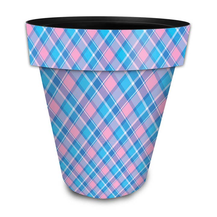 Pink and Blue Plaid Large Planter for wholesale by Briarwood Lane