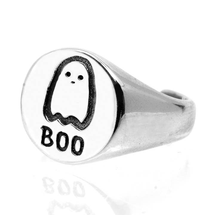 Anillo Ghost, espeluznante anillo gótico ajustable, plata de ley para venta al por mayor de Black Feather Design