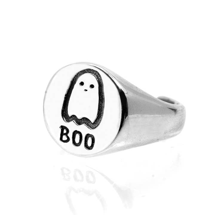 Black Feather Design – wholesale Signet ring – Ghost Ring - Spooky Gothic Adjustable Ring - Sterling Silver