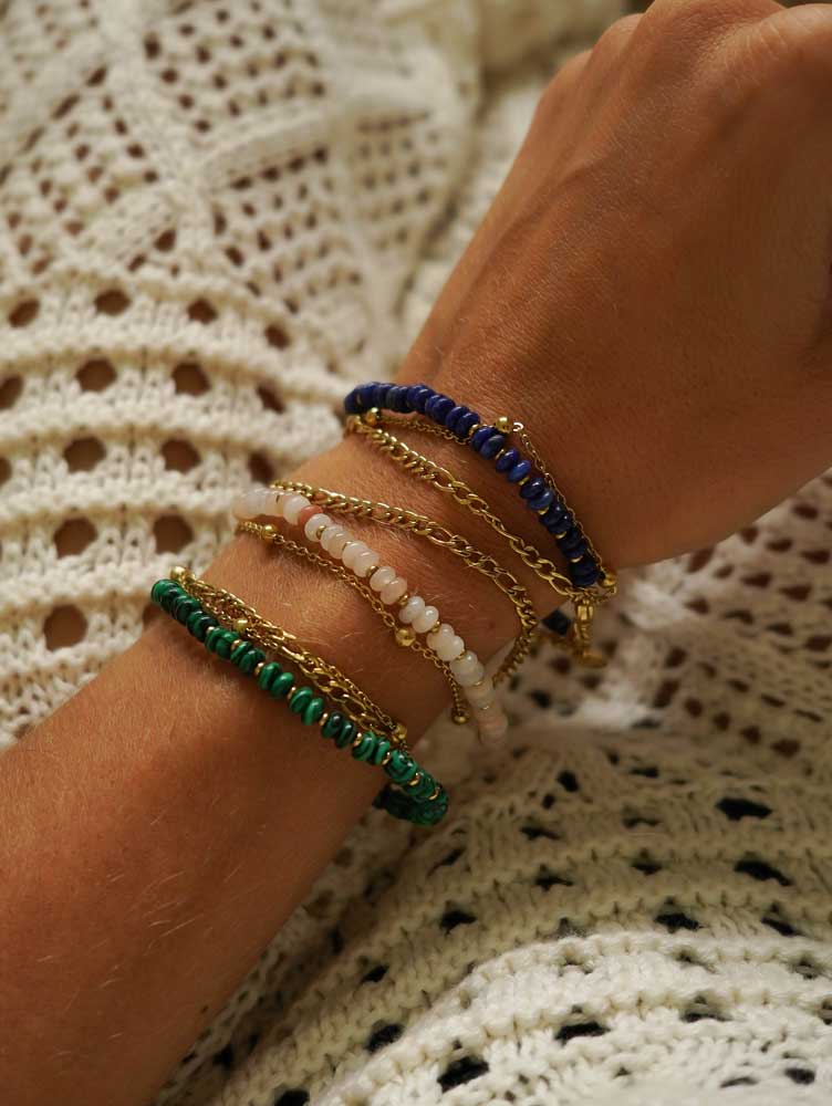 Bijoux 7bis - Wholesale Beaded Bracelet - 3-Row Adjustable Steel Bracelet - Natural Stone Chain5