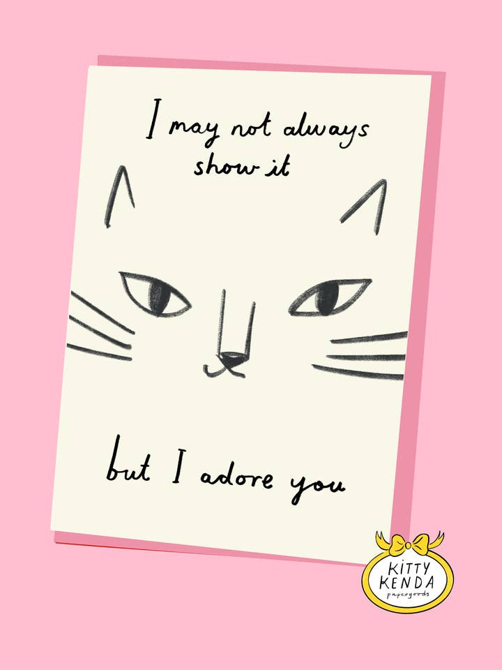Adore You Cat Greeting Card for wholesale by Kitty Kenda Papergoods