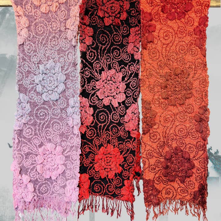 JC Sunny Fashion - Wholesale Scarf - Women's - Ultra-Soft Bamboo Fiber Scarf--3D Ombre Textured-Floral
