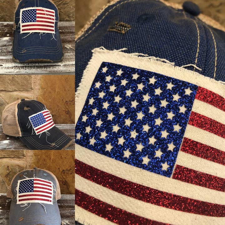 BohoGroove - Wholesale Trucker Hat - Women's - “American Flag Glitter” Hat – Patriotic snapback3