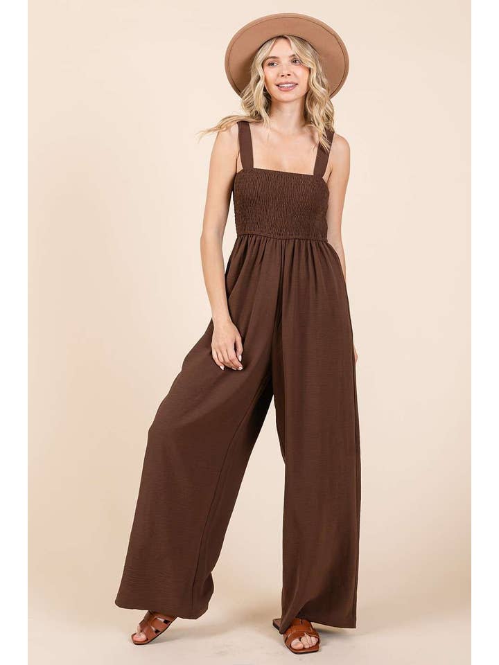 mittoshop - Wholesale Jumpsuit - Women's - AIRFLOW SMOCKED SLEEVELESS WIDE LEG JUMPSUIT
