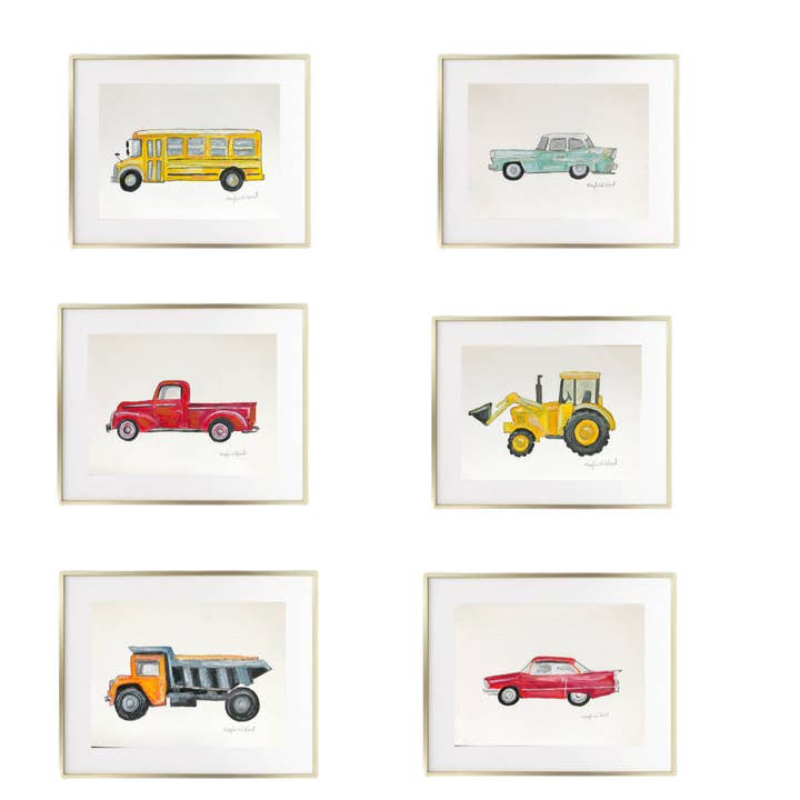 "Nursery Cars" (PRINT) for wholesale by Kayla Weber Art
