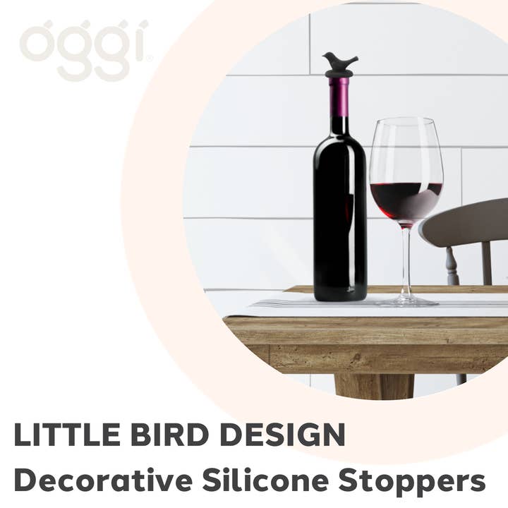 Oggi - Wholesale Wine Stopper - 2 pc Little Bird Silicone Bottle Stopper Set