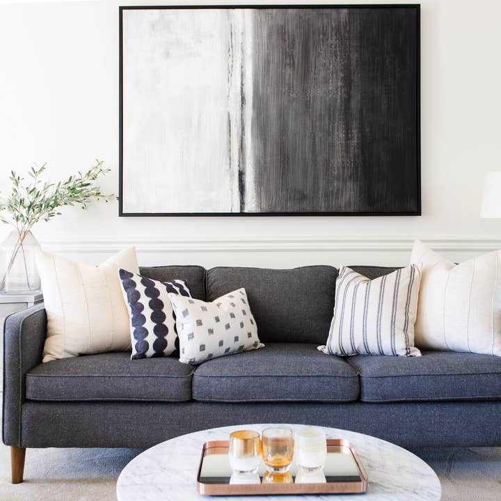 ADMIRAL|| Blurred Navy Lines & Off White Pillow Cover for wholesale by Linen & Ivory