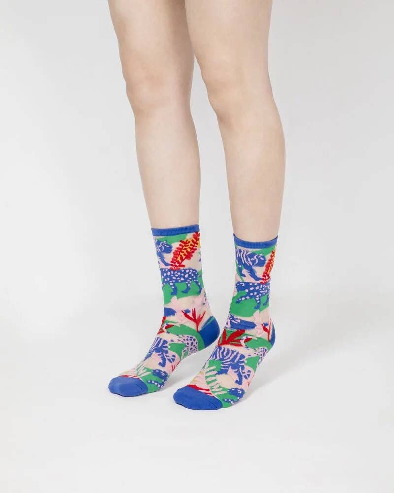 PAPERSELF - Venta al por mayor Calcetines - Mujer - Calcetines transparentes Leopard Jungle - Azul1