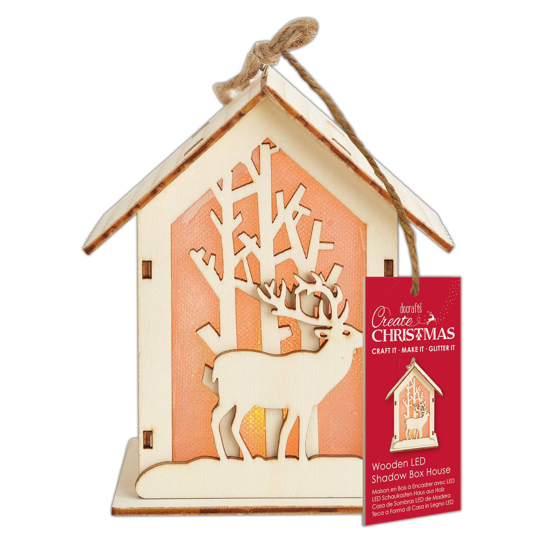 West Design Products – wholesale Christmas decoration – Create Christmas Wooden LED Shadow Box House, Stag0