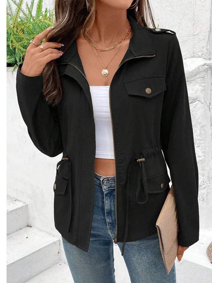 Solid Color Long Sleeve Drawstring Waist Jacket ZK3725 for wholesale by UNISHE