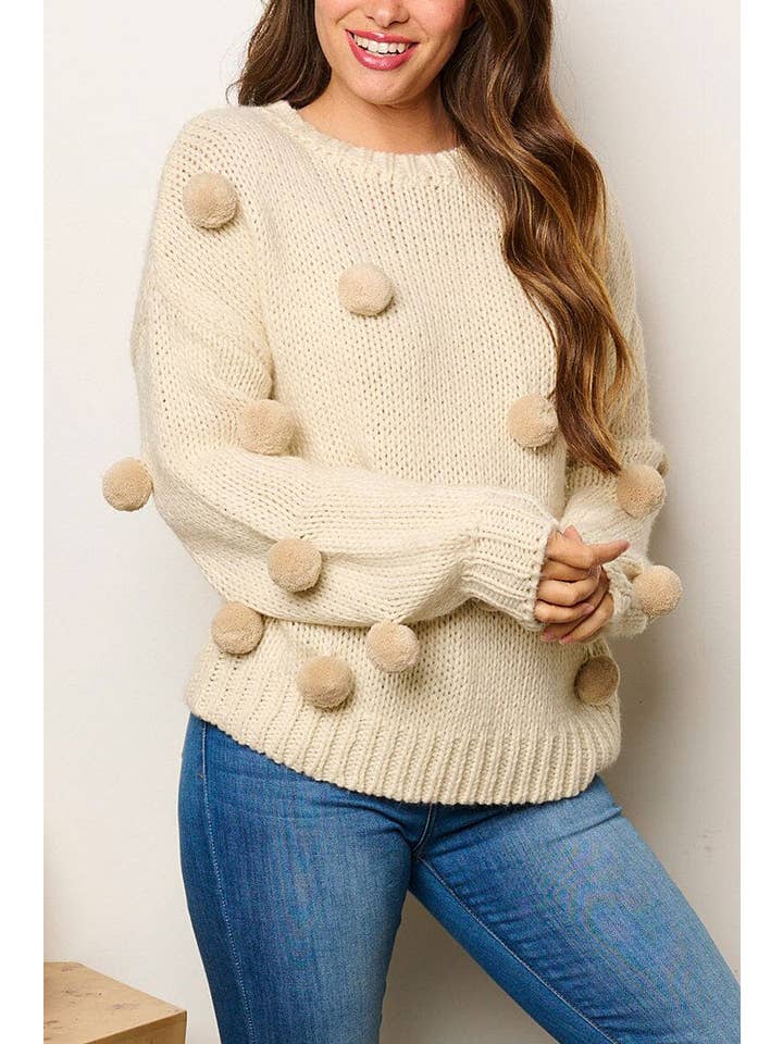 ROUSSEAU - Wholesale Knit Sweater - Women's - POM POM'S DETAILED PULLOVER SWEATER5