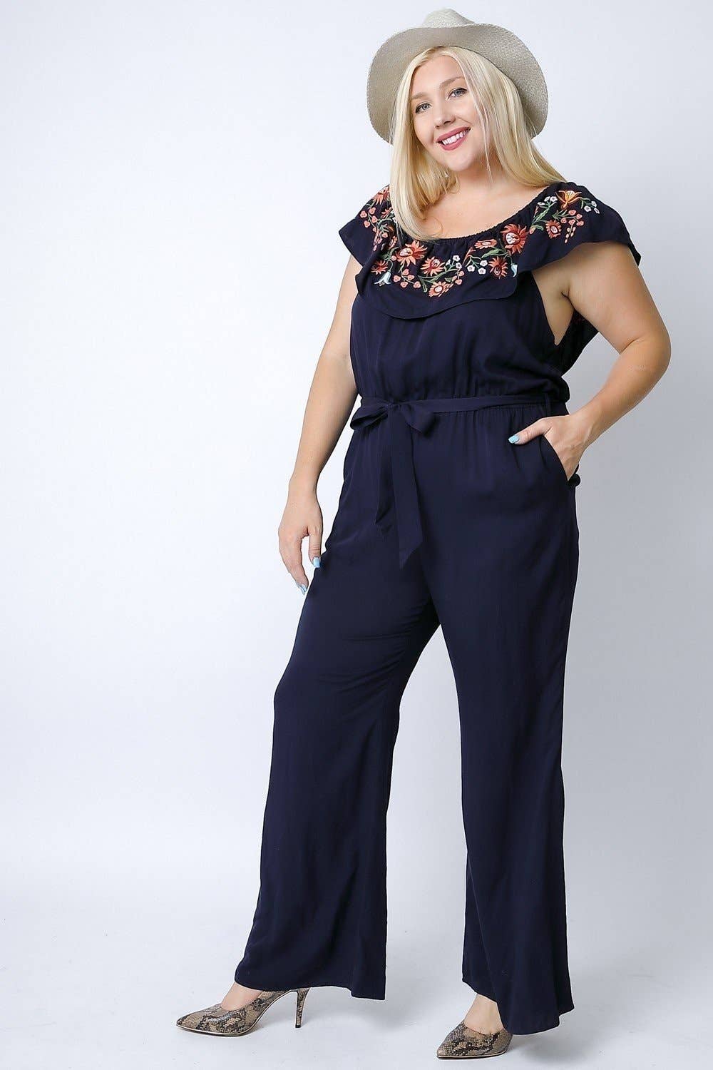 Davi & Dani - Wholesale Jumpsuit - Women's - PLUS SIZE FLORAL EMBROIDERED OFF SHOULDER JUMPSUIT8