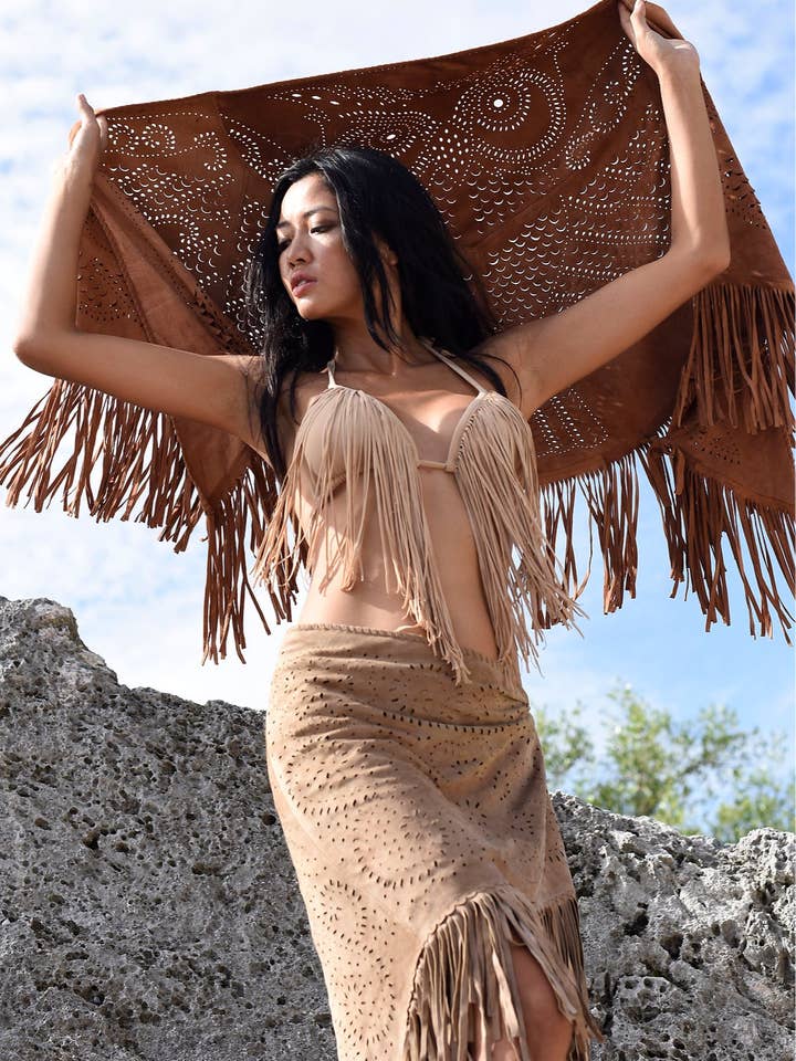 Chal de Ante con Flecos en Marrón Miel para venta al por mayor de Shroud