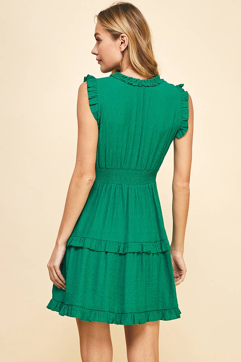 PINCH - Wholesale Jurk - Dames - MOUWLOZE JURK MET V-HALS EN RUCHES - 3087D10