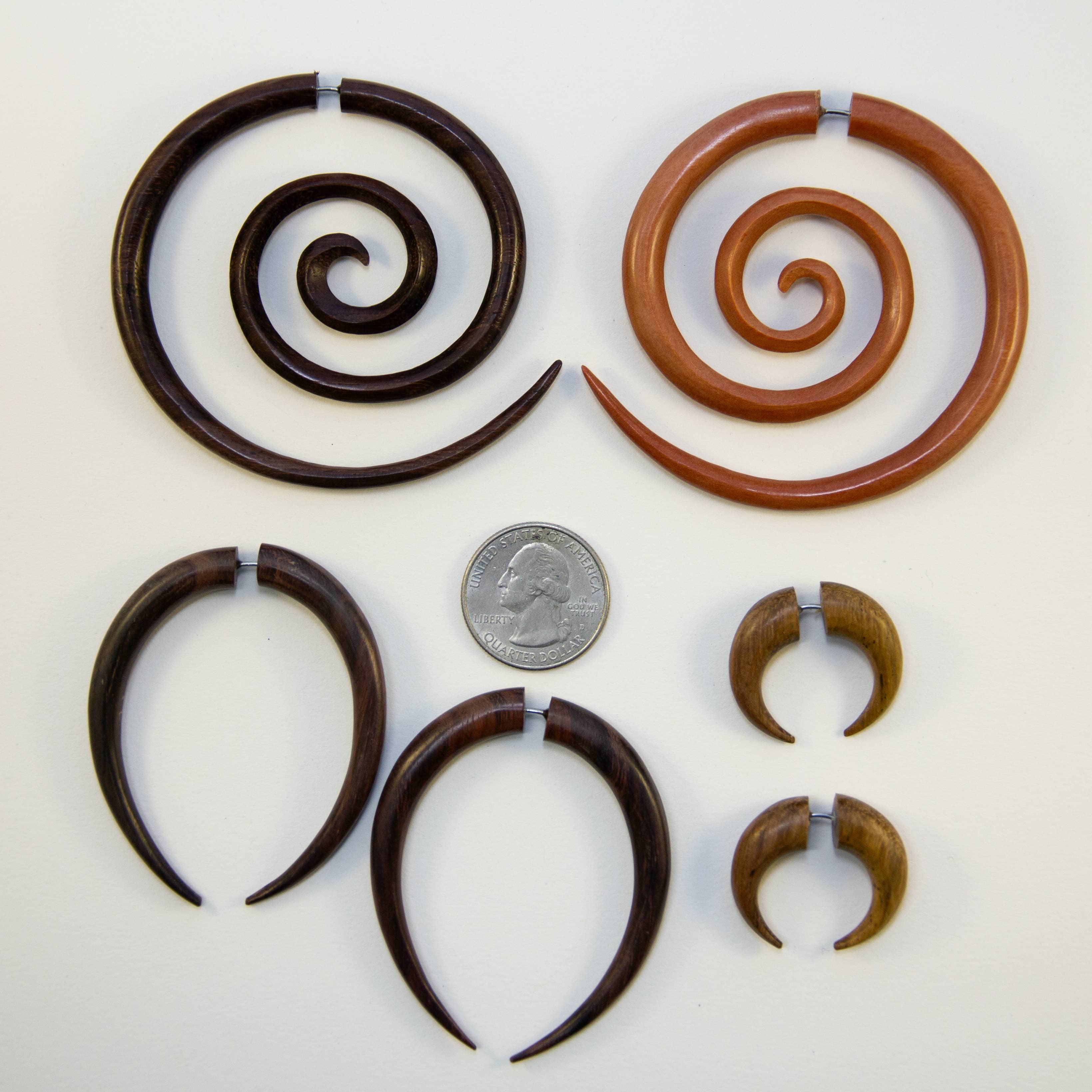 Ajmer by Jodi - Wholesale Dangle Earrings - Large Spiral Light Wood & Dark Wood Faux Gauges~ steel wires6