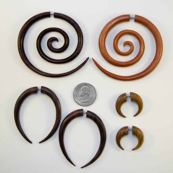 Ajmer by Jodi - Wholesale Dangle Earrings - Large Spiral Light Wood & Dark Wood Faux Gauges~ steel wires6