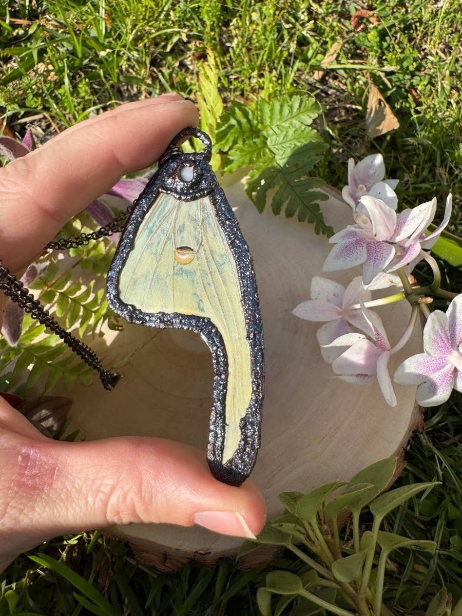 Copper Ashes - Wholesale Pendant/Charm Necklace - Mother of Pearl Shell and Luna Moth Wing Necklace