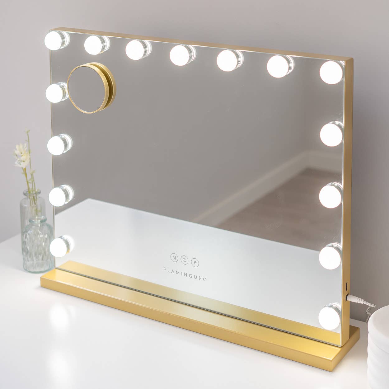 Flamingueo - Wholesale Vanity Mirror - Espejo dorado con 15 luces LED, 3 modos de luz, ENCHUFE EUROPEO6