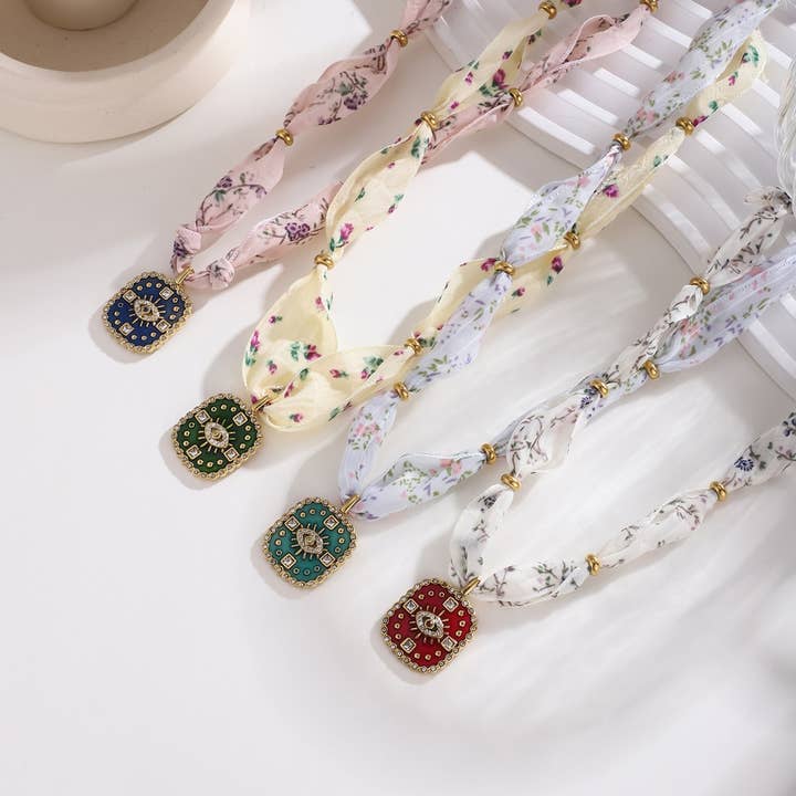 ACCITY - Wholesale Pendant/Charm Necklace - Original Silk Scarf Necklace with Colorful Charm_CWMM88157