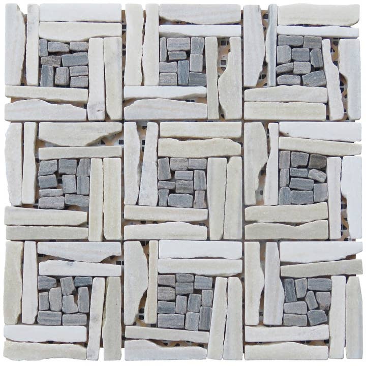 White Quartzite Basketweave Pattern Mosaic Blend for wholesale by Intrend Tile