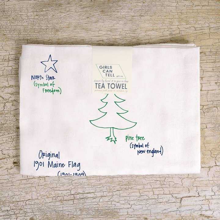 Maine Flag Tea Towel | kitchen | flour sack | dish towels for wholesale by Girls Can Tell
