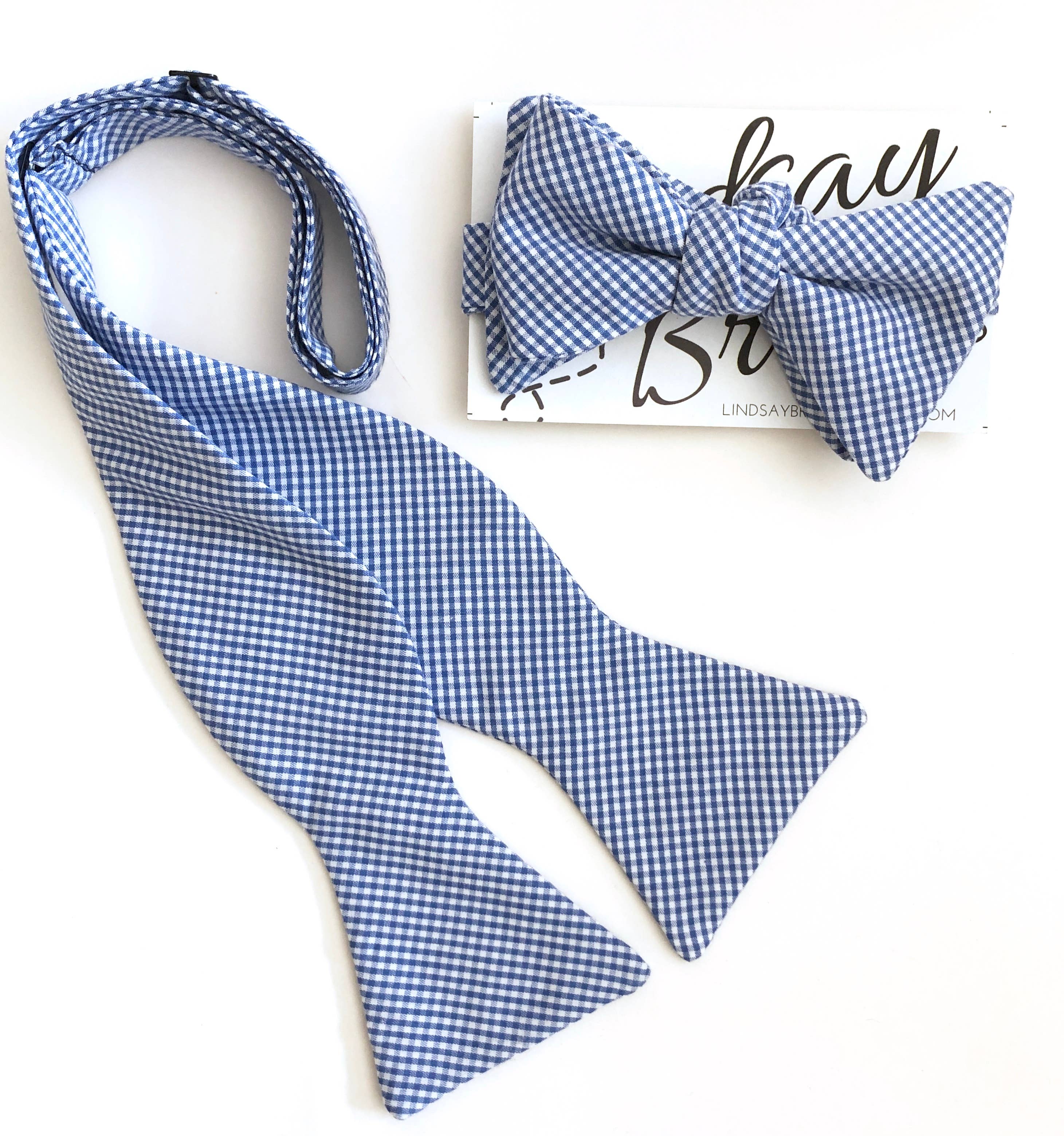 Lindsay Brook Designs - Wholesale Bow Tie - Men's - Blue Gingham Bow Tie3