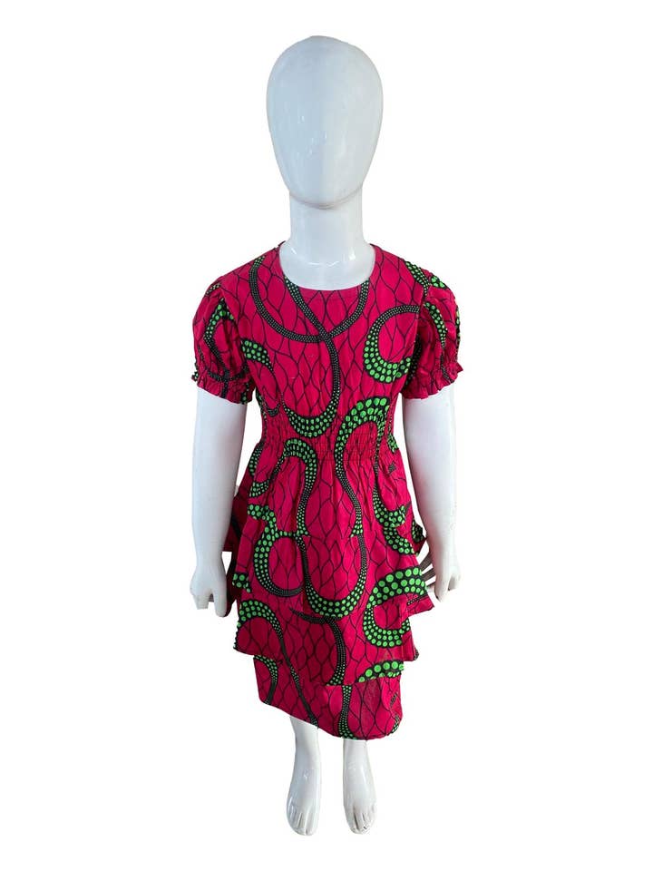 Girls Ankara Dress Three Layer Hem With Matching Hair Band (Pack of 6 Pieces) for wholesale by Satsuma Wholesale