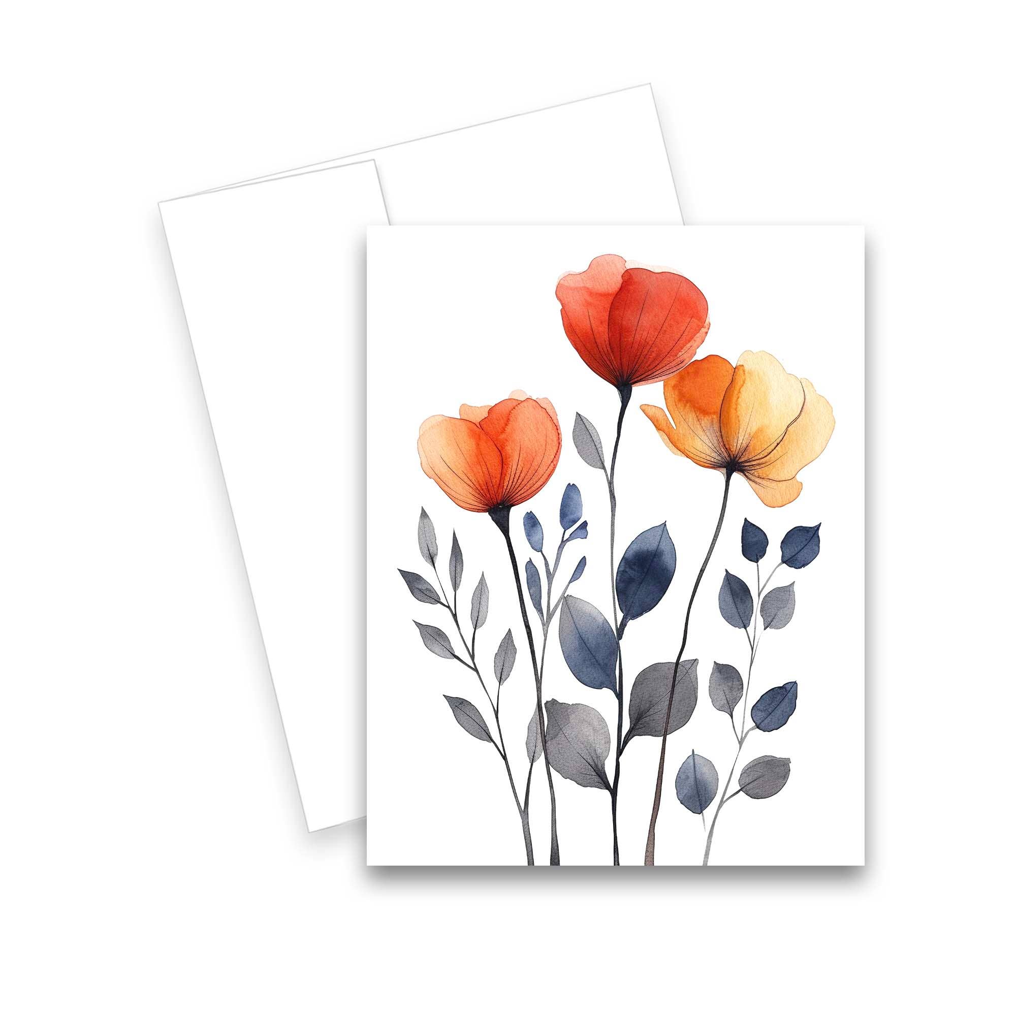 Aria Rae - Wholesale Everyday Greeting Card - Assorted Watercolor Flowers Greeting Cards, Set of 65