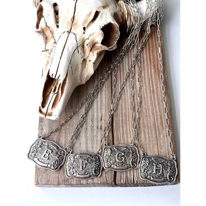 Boho Ranch Shop - Wholesale Pendant/Charm Necklace - Western Initial Buckle Pendant Necklace