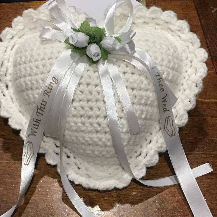 Aran Heart Shaped Ring Bearer Pillow- Hand Crocheted (Copy) for wholesale by KnotJustCrocheted