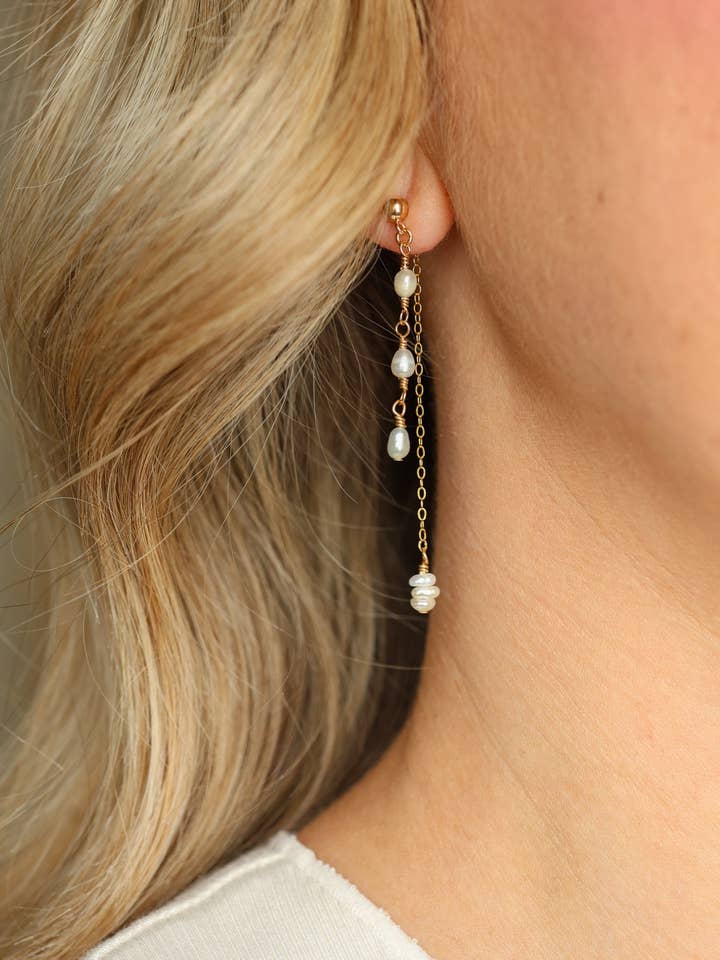 Pearl Cascade Convertible Earrings for wholesale by The Raw Creative