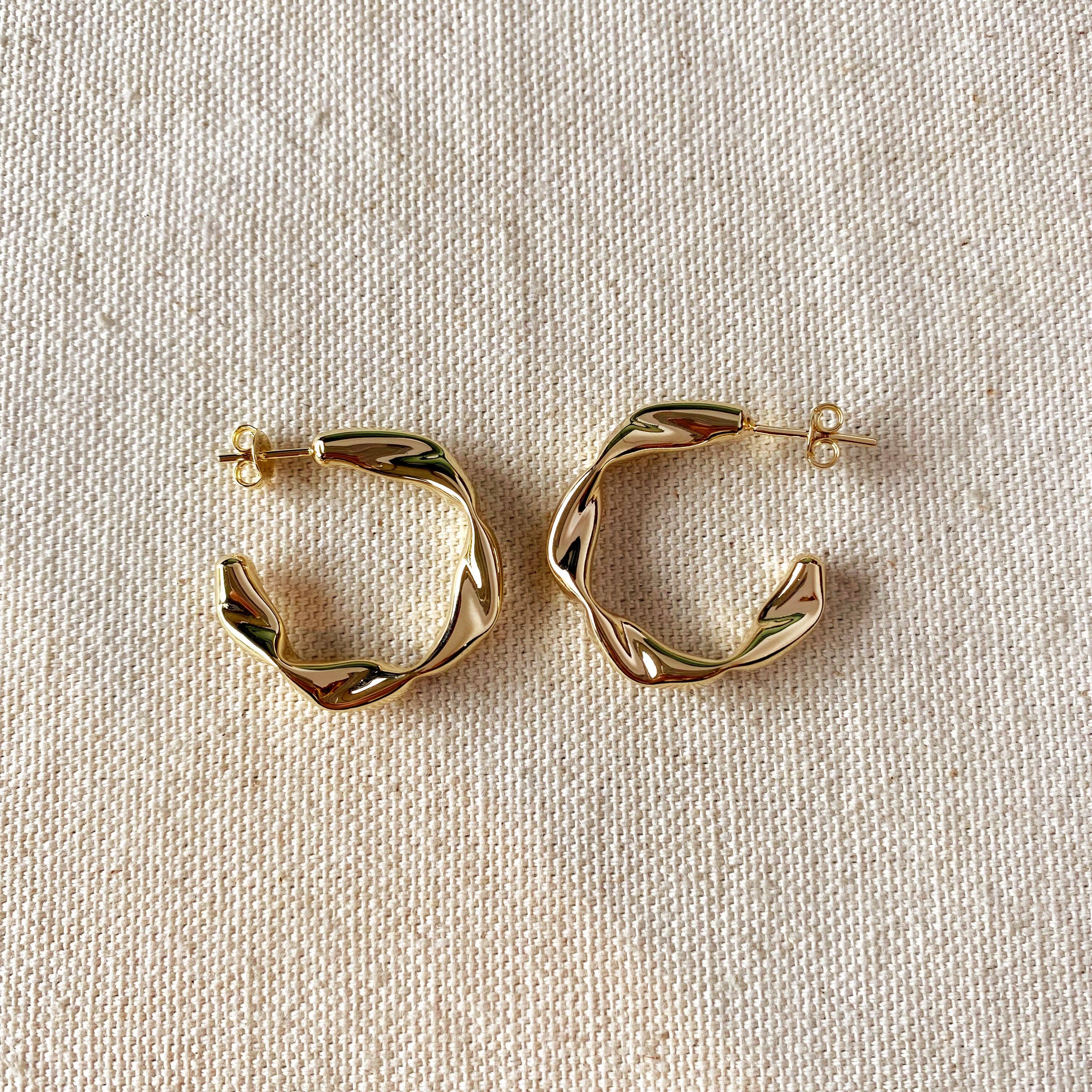 GoldFi - Wholesale Hoop Earrings - 18k Gold Filled Crimped Half-Hoop Earrings3