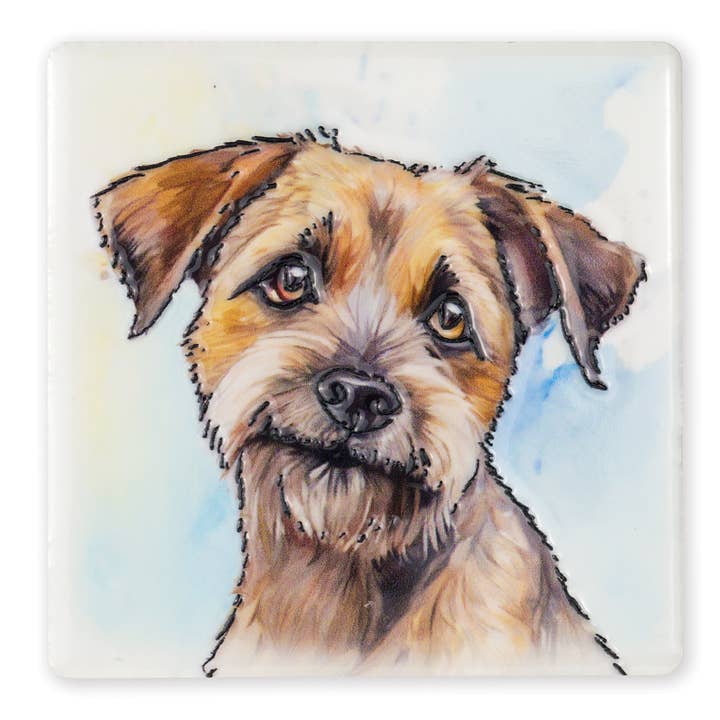 Dessous de verre carré en céramique Border Terrier 10 x 10 cm pour la vente par Art of Arora