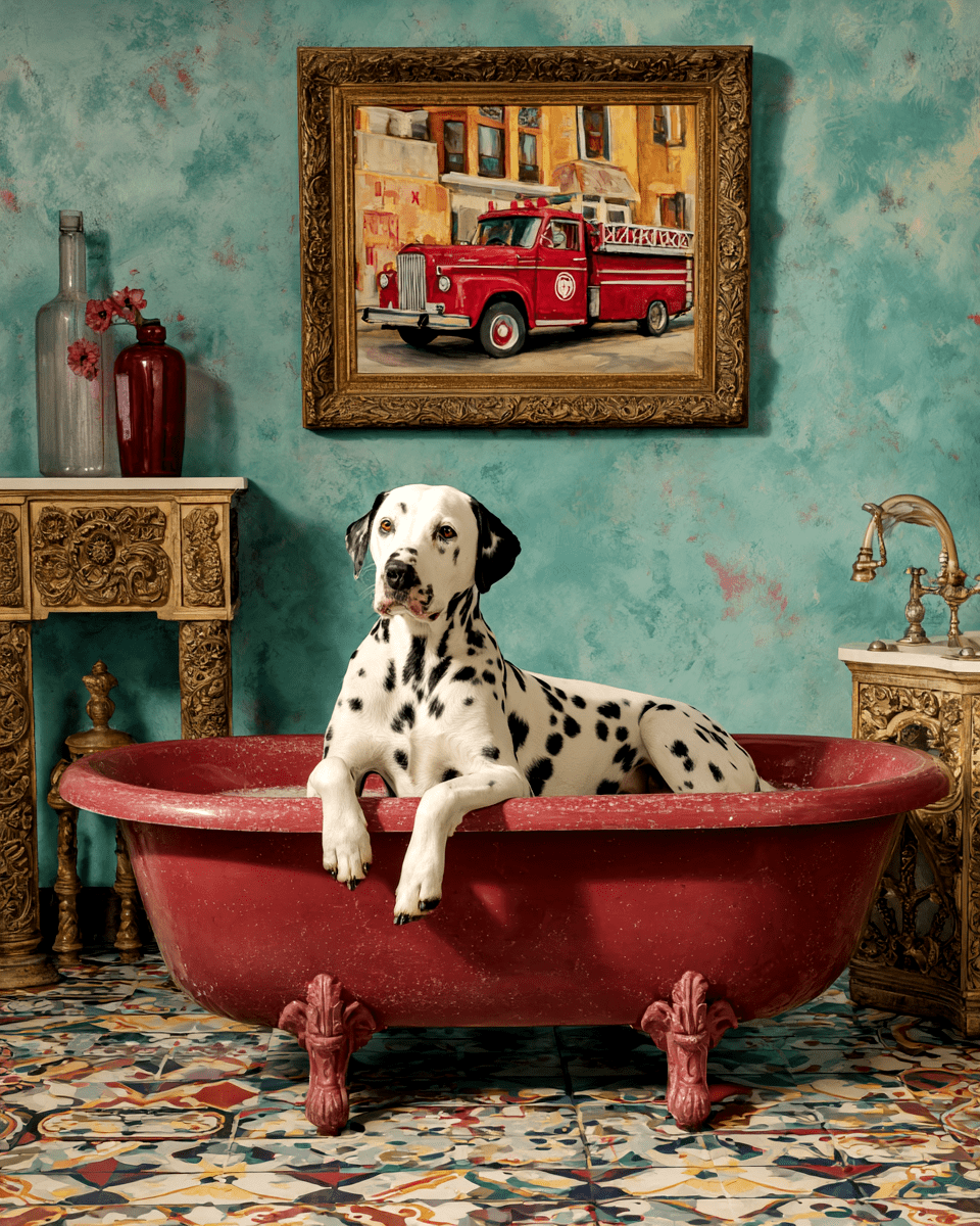 Mowbi - Wholesale Art Print - Dalmation in a Bathtub Bathroom Art Print - 8"x10" Artwork for 11"x14" Frame0
