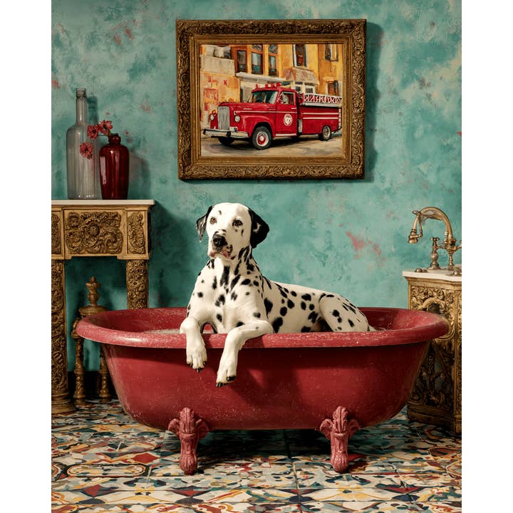 Mowbi - Vente Affiche d'art - Impression artistique de dalmatien dans une baignoire - Œuvre 8"x10" pour cadre 11"x14"
