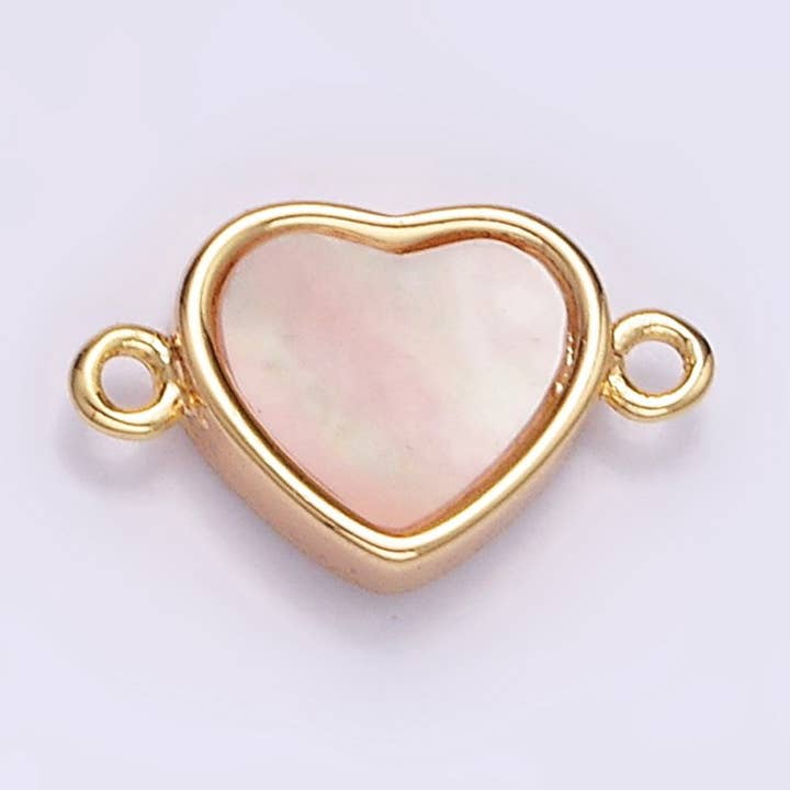 Aim Eternal – wholesale Individual charm/pendant – Gold Filled 6.7mm Shell Pearl Heart Minimalist Bezel Connector G-7010