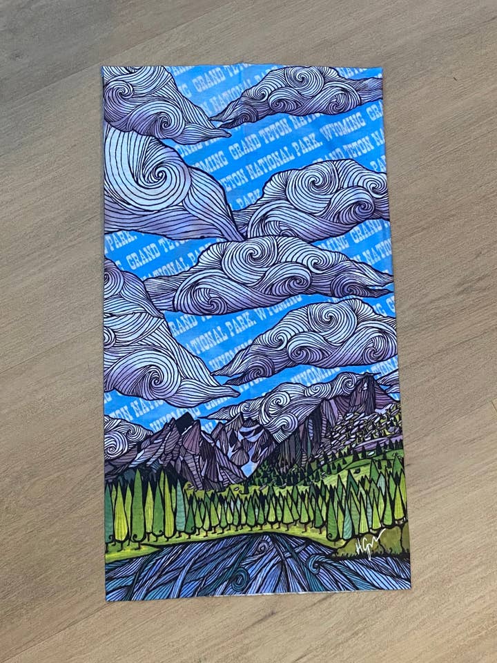 Grand Teton - Œuvre Originale - Cache-cou Hoo-rag pour la vente par Heidi Garner Studio